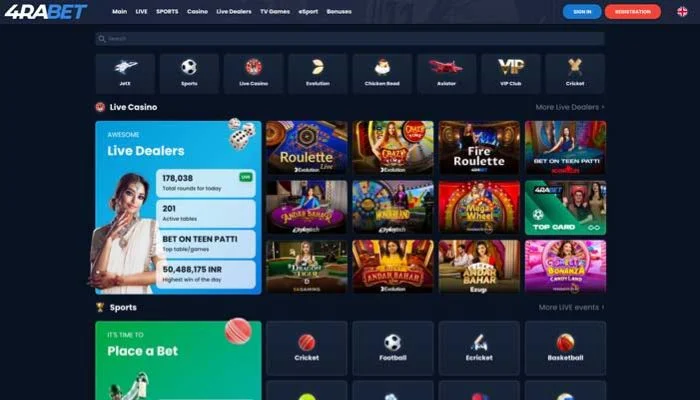 4raBet Casino — screenshot